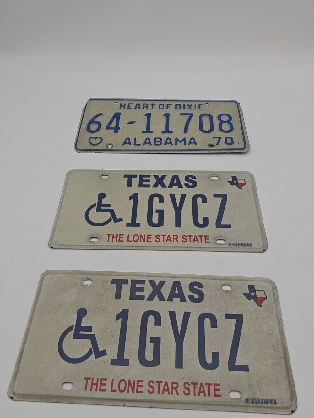 Vintage License Plates Lot: 1970 Alabama Heart of Dixie & Texas Handicap Pair